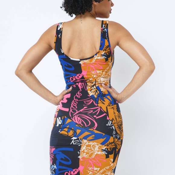 Graffiti Print Bodycon Dress - Picture 3 of 5